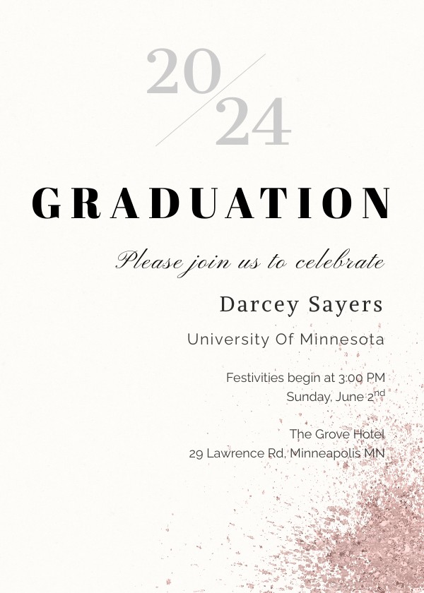 Pink gold splash graduation invite
